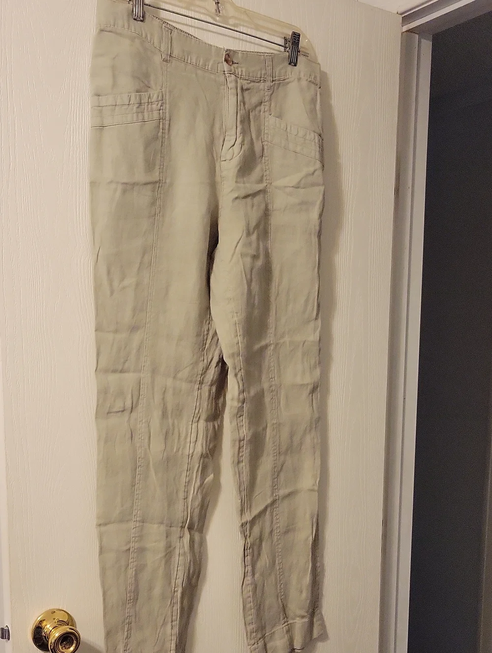 Nicole Miller Light Khaki Straight-Leg Linen Chinos